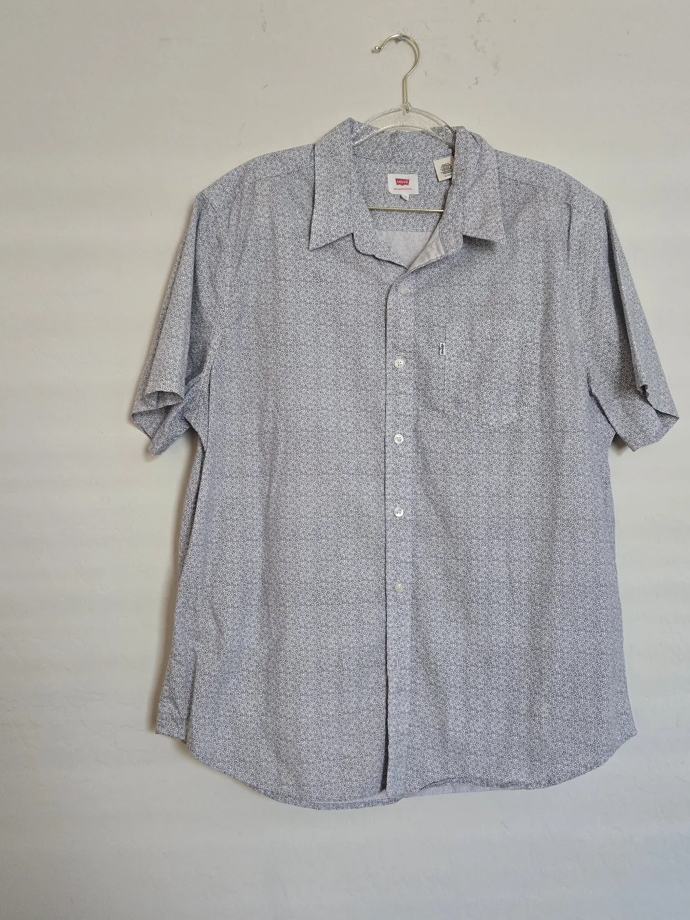 Levi's Men XL Short Sleeve Button Down Shirt Floral Micro Print White Navy Cotto